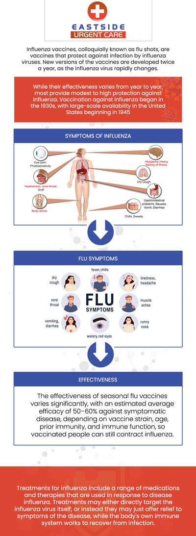 Flu symptoms can range from mild to severe, with common signs including fever, chills, body aches, fatigue, sore throat, and cough. If you experience these symptoms, it's important to monitor their progression and seek help if they worsen or don't improve after a few days. At EastSide Urgent Care in Cincinnati, OH, our team is here to help you determine if you have the flu and provide the appropriate treatment. Early intervention can help reduce the severity of symptoms and prevent complications, especially for those with underlying health conditions. For more information, contact us or book a same-day priority appointment. We are conveniently located at 872 Ohio Pike Cincinnati, OH 45245. Flu symptoms can range from mild to severe, with common signs including fever, chills, body aches, fatigue, sore throat, and cough. If you experience these symptoms, it's important to monitor their progression and seek help if they worsen or don't improve after a few days. At EastSide Urgent Care in Cincinnati, OH, our team is here to help you determine if you have the flu and provide the appropriate treatment. Early intervention can help reduce the severity of symptoms and prevent complications, especially for those with underlying health conditions. For more information, contact us or book a same-day priority appointment. We are conveniently located at 872 Ohio Pike Cincinnati, OH 45245.